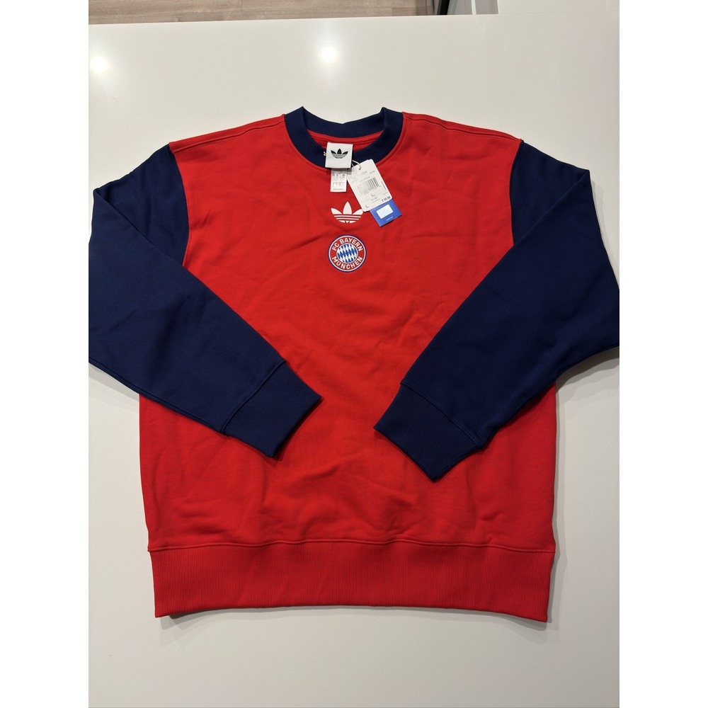adidas Bayern Munich FCB LF CREW Sweatshirt Mens Size L KC7795 Red Navy